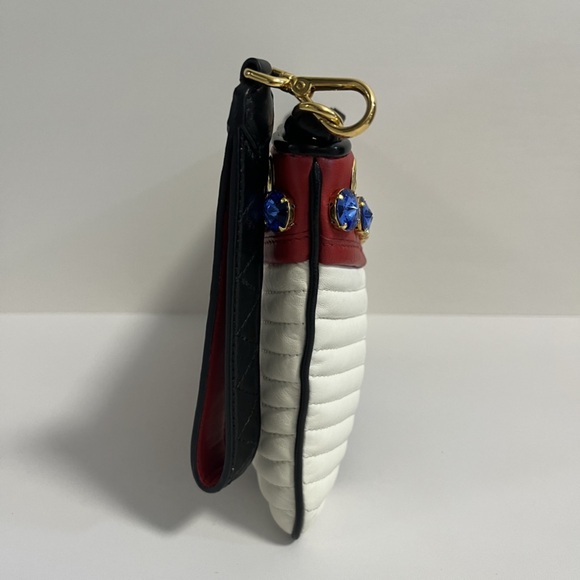 Miu Miu Nappa Biker Cry Vintage Rare red blue and white Studded Quilted Clutch✨ - Picture 6 of 10